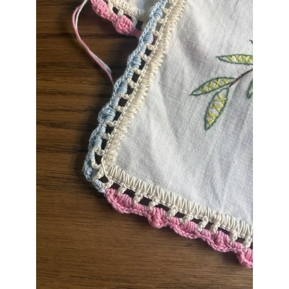Vintage Hand Embroidery Table Runner Floral Embroidered Cotton Runner 42 X 16”